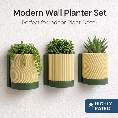 Ediwood Modern Wall Planter Set of 3 Premium PLA Planters
